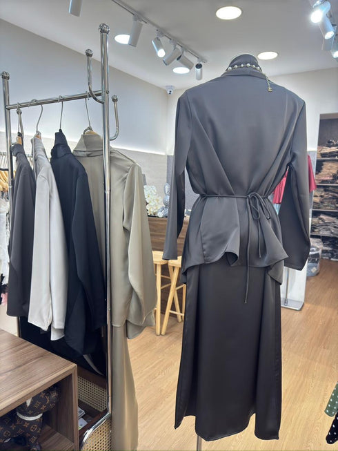 Premium Quality Satin Dress With Cardigan Co-Ord Sets